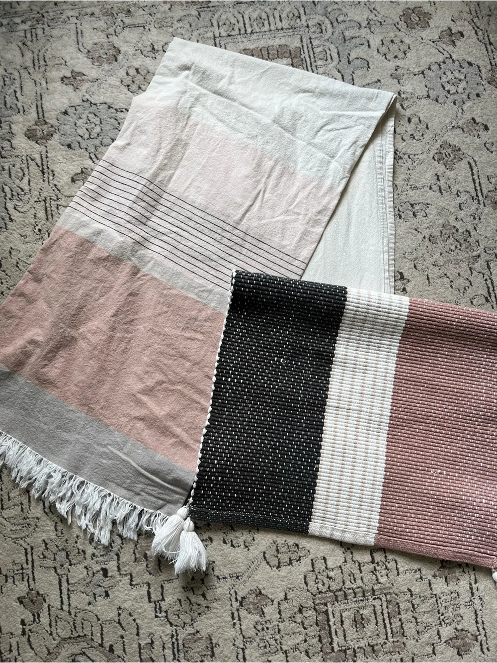 Hearth & Hand with Magnolia Shower Curtain & Rug Set - Mauve, Cream, Gray, Black